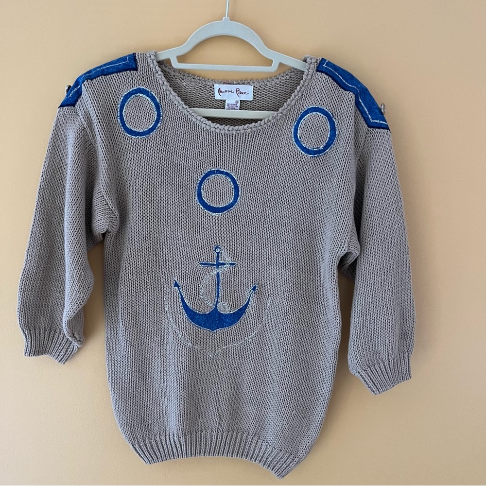 NWT Vintage Nautical cotton embroidered knit sweater 80s preppy coastal beach M